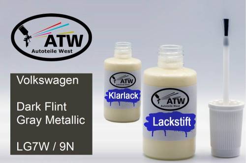 Volkswagen, Dark Flint Gray Metallic, LG7W / 9N: 20ml Lackstift + 20ml Klarlack - Set, von ATW Autoteile West.